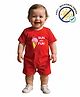 COCOON ORGANICS 100% Cotton Knit Half Sleeves Ice Cream Printed Anit Microbial Romper - Red