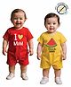 COCOON ORGANICS 100% Cotton Knit Pack Of 2 Half Sleeves I Love Mom & Beach Days Text Printed Romper - Yellow & Red