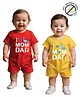 COCOON ORGANICS 100% Cotton Knit Pack Of 2 Half Sleeves I Love Mom Dad & Dinosaur Printed Romper - Yellow & Red