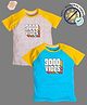 COCOON ORGANICS 100% Cotton Knit Pack Of 2 Half Raglan Sleeves Good Vibes Text Printed Loose Fit Anti Microbial Tee - Yellow Sky Blue & Grey Melange