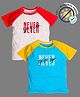 COCOON ORGANICS 100% Cotton Knit Pack Of 2 Half Raglan Sleeves Never Give Up Text Printed Loose Fit Anti Microbial Tee - Yellow Sky Blue Red & Grey Melange