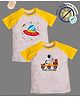 COCOON ORGANICS 100% Cotton Knit Pack Of 2 Half Raglan Sleeves Space Explorer Theme Printed Loose Fit Anti Microbial Tee - Yellow & Grey Melange