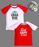 COCOON ORGANICS 100% Cotton Knit Pack Of 2 Half Raglan Sleeves Typography Printed Loose Fit Anti Microbial Tee  - Red & White