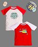 COCOON ORGANICS 100% Cotton Knit Pack Of 2 Half Raglan Sleeves Helicopter & Typography Printed Loose Fit Anti Microbial Tee - Red White & Grey Melange