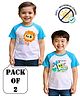 COCOON ORGANICS 100% Cotton Knit Pack Of 2 Half Raglan Sleeves Zodiac Theme Printed Loose Fit Anti Microbial Tee - White & Sky Blue