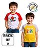 COCOON ORGANICS 100% Cotton Knit Pack Of 2 Half Raglan Sleeves Baby Scorpio & Typography Printed Anti Microbial Loose Fit Tees - Yellow Red White & Grey Melange
