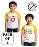 COCOON ORGANICS 100% Cotton Knit Pack Of 2 Half Raglan Sleeves Helicopter & Space Theme Printed Anti Microbial Loose Fit Tees - Yellow & White