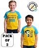 COCOON ORGANICS 100% Cotton Knit Pack Of 2 Half Raglan Sleeves Boy & Typography Printed Anti Microbial Loose Fit Tee - Yellow & Sky Blue