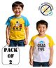 COCOON ORGANICS 100% Cotton Knit Pack Of 2 Half Raglan Sleeves Space Theme & Typography Printed Anti Microbial Loose Fit Tees - White Yellow & Sky Blue