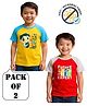 COCOON ORGANICS 100% Cotton Knit Pack Of 2 Half Raglan Sleeves Boy & Typography Printed Anti Microbial Loose Fit Tees - Grey Melange Red Yellow & Sky Blue
