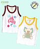 COCOON ORGANICS 100% Cotton Knit Pack Of 2 Sleeveless Elephant & Oh Baby Text Printed Anti Microbial Tee - White