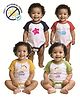 COCOON ORGANICS 100% Cotton Knit Pack Of 4 Half Sleeves Star & Text Printed Onesies - White