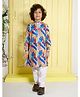 Ministitch Cotton Woven Full Sleeves Leaves Printed Kurta Pyjama Set - Blue