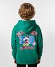 Primo Gino Disney Terry Knit Drop Shoulder Full Sleeves Oversized Hooded SweatJacket with Front & Back Mickey Mouse Graphic & Kangaroo Pocket - Green