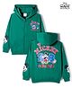 Primo Gino Disney Terry Knit Drop Shoulder Full Sleeves Oversized Hooded SweatJacket with Front & Back Mickey Mouse Graphic & Kangaroo Pocket - Green