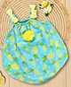 Creative Kids Georgette Woven Sleeveless Lemons Printed Bow Applique Detailed Onesie - Green & Yellow