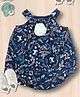 Creative Kids Georgette Woven Sleeveless Unicorn Printed Floral Applique Detailed Onesie - Navy Blue