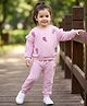Babyhug Knit Premium Light Gauge 100% Cotton Terry Full Sleeves Top and Joggers Set with Floral Embroidery - Pink