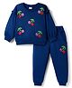Babyhug Terry Knit Full Sleeves Top & Lounge Pant Set with Cherry Embroidery - Navy Blue