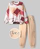 OLLINGTON ST. Cotton Full Sleeves Printed  Sweatshirt & Joggers Set - Multicolor & Beige
