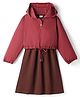 Hola Bonita Knit Solid Color Dress With Full Sleeves Hooded Jacket - Brown