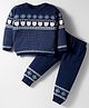 ToffyHouse Cotton Knit Full Sleeves Winter Wear Suit Set with Teddy Design - Navy Blue