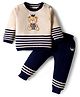 ToffyHouse Cotton Knit Full Sleeves Winter Wear Suits T-Shirt & Joggers Set With Bear Design - Navy Blue