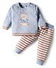 ToffyHouse Cotton Knit Full Sleeves Winter Wear Suits T-Shirt & Joggers Set With Bear Design - Light Blue