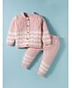 ToffyHouse Cotton Knit Full Sleeves Winter Wear T-Shirt & Joggers With Stripe Design - Pink