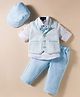 Robo Fry Cotton Woven Knit Full Sleeves 3 Piece Solid Color Party Suit with Bow & Cap - Light Blue & White
