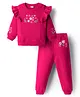 Babyhug Terry Knit Full Sleeves Top & Lounge Pant Co-ord Set With Floral Embroidery - Fuchsia
