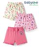 Babyoye 100% Cotton Knit With Eco Jiva Finish Shorts with Floral Print & Bow Applique Pack of 3 - Cream & Dark & Light Pink