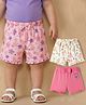 Babyoye 100% Cotton Knit With Eco Jiva Finish Shorts with Floral Print & Bow Applique Pack of 3 - Cream & Dark & Light Pink