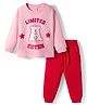 Babyhug Terry Knit Full Sleeves Top & Pant Set With Text Print - Pink & Red