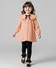 Babyhug Cotton Woven Full Sleeves Frock With Leggings With Bow Applique - Peach