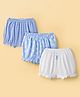 Honeyhap Premium 100% Cotton Knit with Bio Finish Bloomers with Stripe & Bow Print Pack of 3 - Bright White Azurine & Wind Surfer