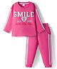Babyhug Terry Knit Full Sleeves Top and Joggers Set with Smile Text Print - Pink
