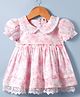 ToffyHouse Cotton Woven Half Puffed Sleeves Frock With Peter Pan Collar Floral Print & Lace Detailing - Pink