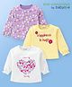 Babyoye 100% Cotton Knit Eco Jiva Finish Full Sleeves Tops With Floral Heart & Text Print Pack Of 3 - Yellow Lilac & White