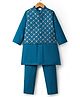 Babyhug Woven Full Sleeves Kurta Pajama Set with Jacket Embroidery & Sequin Detailing - Teal Blue