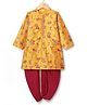 Babyhug Cotton Woven Full Sleeves Deer & Floral Embroidered Kurta Dhoti Set - Mustard