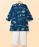 Babyhug Cambric Woven Full Sleeves Kurta Pajama Set with Animal Print - Navy Blue