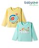 Babyoye 100% Cotton Knit Eco Jiva Finish Full Sleeves T-Shirts With Snail & Friends Text Print Pack of 2 - Light Blue & White
