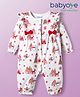 Babyoye 100% Cotton Knit With Eco Jiva Finish Full Sleeves Romper With Christmas Print & Bow Applique - White