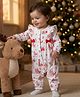 Babyoye 100% Cotton Knit With Eco Jiva Finish Full Sleeves Romper With Christmas Print & Bow Applique - White