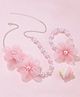 Ziory Floral Applique Detailed Pearls Embellshed Neckalce & Bracelet Set - Pink