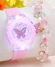 Ziory Butterfly Designed Analogue Watch With Beads Embellished Bracelet Set - Baby Pink