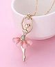 Ziory Stones Embellished Ballerina Pendant Designed Necklace - Pink & Golden