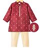 Babyhug Brocade Woven Full Sleeves Kurta Pajama Set With Floral Print - Maroon