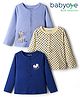 Babyoye 100% Cotton Interlock Knit with Eco Jiva Finish Full Sleeves Front Open Jhablas with Polka Dot Giraffe & Floral Print Pack of 3 - Off White Light Blue & Navy Blue